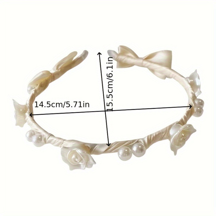Valentine's Day Iron Alloy Headband - Cute Minimalist Style with Rose & Camellia Flowers, Imitation Pearl Accents, Bow Detail - Single Elegant Hairband for Special Occasions