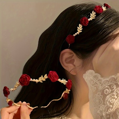 1pc French Vintage Rose Flower Faux Pearl Pearl Hairband, Elegant Hair Accessory With Unique Design, Sophisticated Antiqued Headpiece For Women