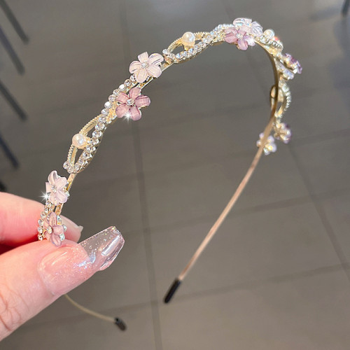 1pc Retro Imitation Pearl Flower Headband, Elegant Rhinestone Hair Clip, Fashion Hair Accessories