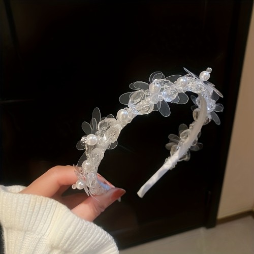 1pc Imitation Pearl Crystal Flower Headband Small Fresh Hair Hoop Niche Spring Summer Super Fairy Hair Accessories