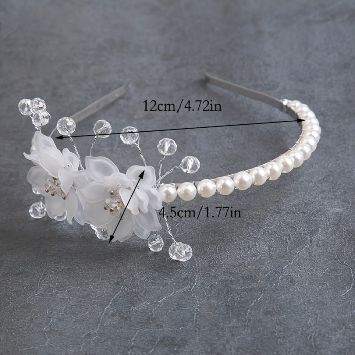 Elegant Floral Bridal Headband with Faux Pearls and Crystals, 1pc Alloy Wedding Hair Accessory, No Feather, Sophisticated Flower Pearl Tiara for Special Occasions