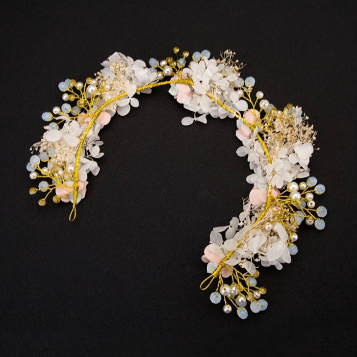 1pcs Handcrafted Alloy Floral and Rhinestone Headband for Normal Hair - Non-Textile, Elegant Bridal & Party Hair Accessory