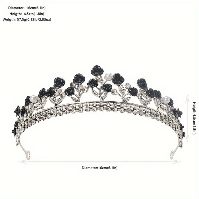 1pc Colored Rose Flower Faux Pearl Decor Headband Alloy Rhinestone Crown Headpiece Elegant Hair Accessories For Wedding Porm Party Wear