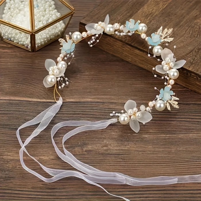 Romantic Floral Bridal Headband - 1pc Alloy Faux Flower Hair Wreath with Rhinestones & Imitation Pearls, Perfect for Wedding Dress, Prom, and Photography Accessories for Women