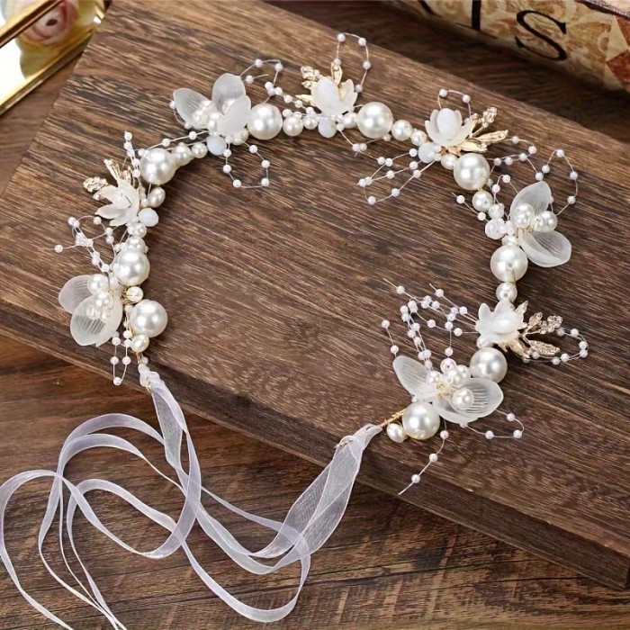 Romantic Floral Bridal Headband - 1pc Alloy Faux Flower Hair Wreath with Rhinestones & Imitation Pearls, Perfect for Wedding Dress, Prom, and Photography Accessories for Women