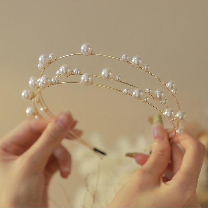 1pc Elegant Faux Pearl Decorative Head Band Vintage Non Slip Hair Hoop Trendy Hair Accessories For Women And Daily Use