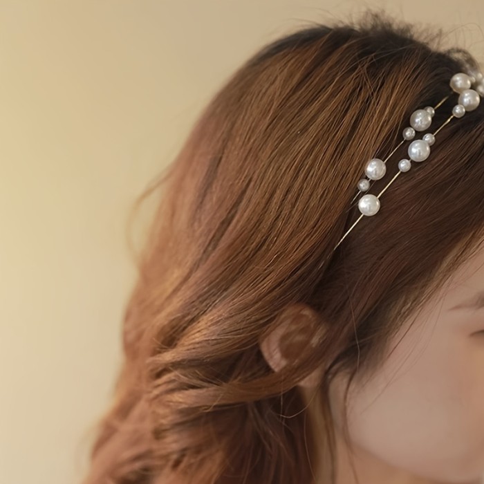 1pc Elegant Faux Pearl Decorative Head Band Vintage Non Slip Hair Hoop Trendy Hair Accessories For Women And Daily Use