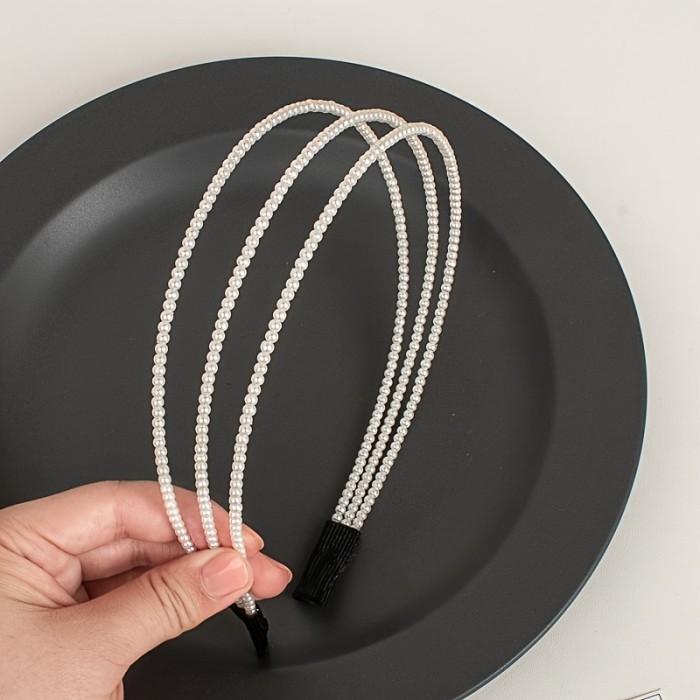 Elegant Vintage Imitation Pearl Hairband for Women, Zinc Alloy Solid Color Dress Up Headband, Non-Feathered, Single Piece, Perfect for Birthday Celebrations
