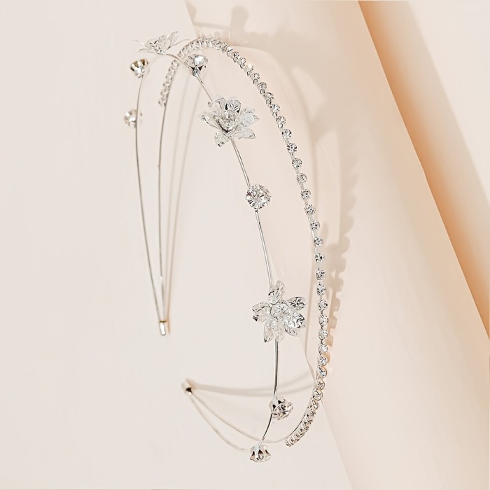 1pc Sparkling Rhinestone Rose Flower Decorative Head Band Elegant Non Slip Hair Hoop For Women And Daily Use