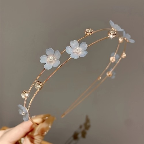 1pc Elegant Double-Layer Floral Hairband for Women - Alloy Decorated Hair Accessory, Plastic Material, Iron Alloy, Delicate Flower Design
