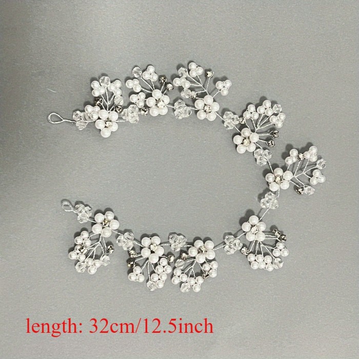 Elegant Sweet Crystal Flower Hairband with Imitation Pearls and Rhinestones, Handwoven Bridal Headpiece, Single Piece, Solid Color, Dress Up Hairband for Women