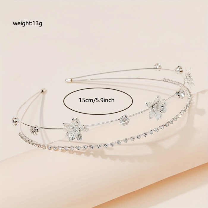 1pc Sparkling Rhinestone Rose Flower Decorative Head Band Elegant Non Slip Hair Hoop For Women And Daily Use