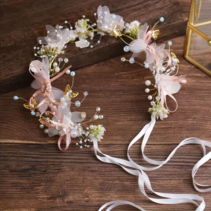 Romantic Floral Bridal Headband - 1pc Alloy Faux Flower Hair Wreath with Rhinestones & Imitation Pearls, Perfect for Wedding Dress, Prom, and Photography Accessories for Women