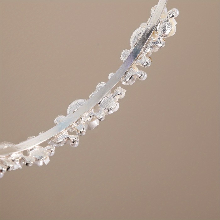 Elegant Bling Bling Rhinestone Faux Pearl Flower Decorative Head Band Vintage Non Slip Hair Hoop For Women And Daily Use Wedding Banquet Wear