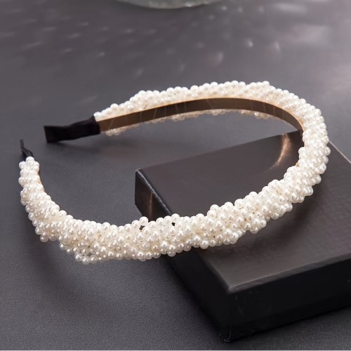 1pc Elegant Faux Pearl Bling Bling Rhinestone Decorative Head Band Vintage Non Slip Hair Hoop For Women And Daily Use