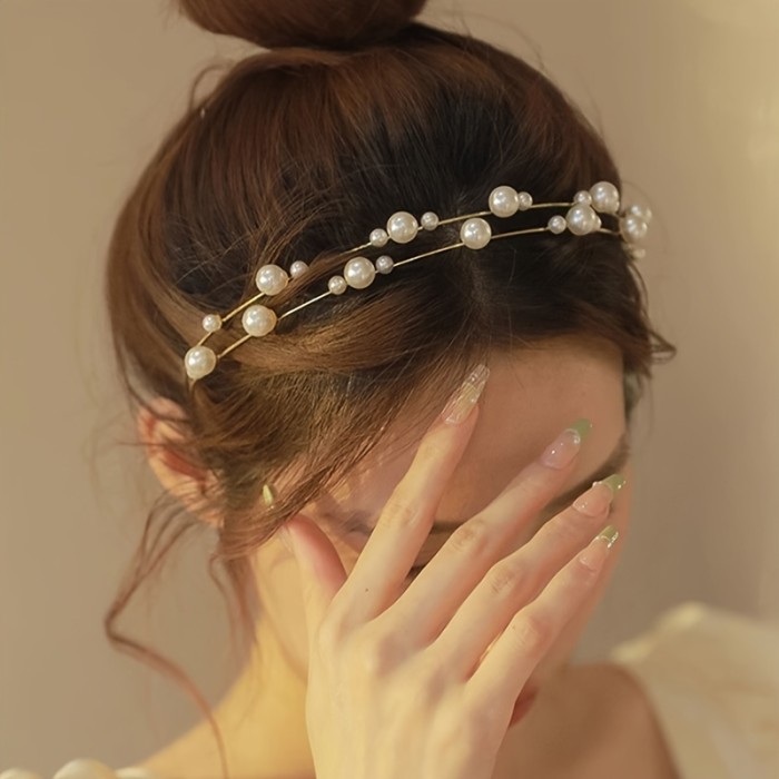 1pc Elegant Faux Pearl Decorative Head Band Vintage Non Slip Hair Hoop Trendy Hair Accessories For Women And Daily Use