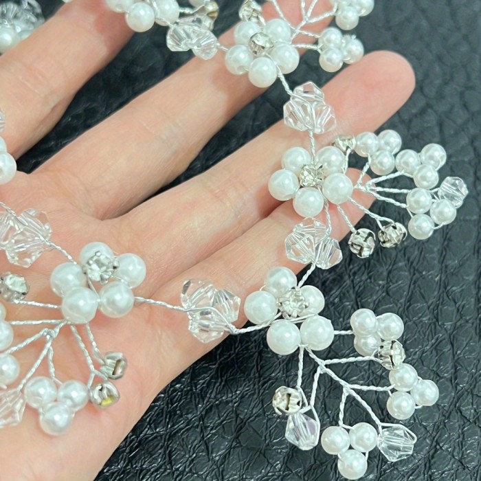 Elegant Sweet Crystal Flower Hairband with Imitation Pearls and Rhinestones, Handwoven Bridal Headpiece, Single Piece, Solid Color, Dress Up Hairband for Women