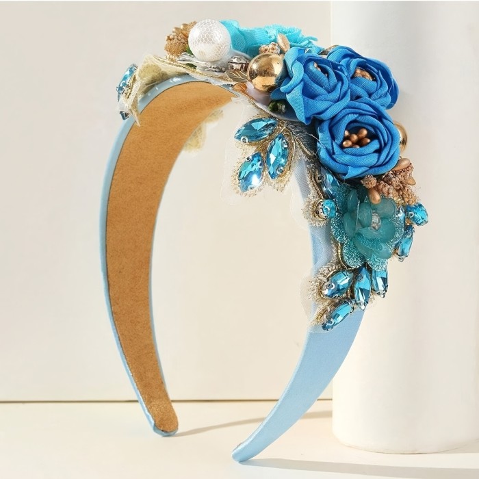 Adult Fabric Flower Stamen Heavy Rhinestone Holiday Headband 1pc