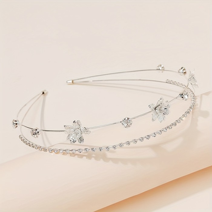 1pc Sparkling Rhinestone Rose Flower Decorative Head Band Elegant Non Slip Hair Hoop For Women And Daily Use