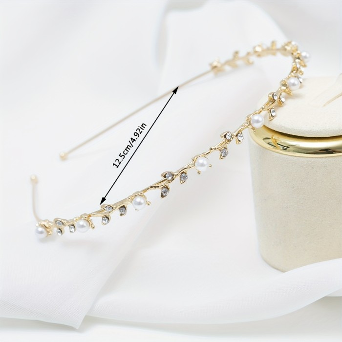 Elegant Sweet Zinc Alloy Hairband with Imitation Pearls and Leaf Design - Single Piece Headband for Dress Up, Solid Color, Non-Feathered Hair Accessory for Daily Wear and Parties