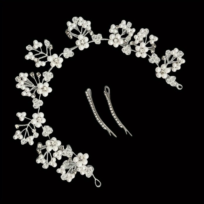 Elegant Sweet Crystal Flower Hairband with Imitation Pearls and Rhinestones, Handwoven Bridal Headpiece, Single Piece, Solid Color, Dress Up Hairband for Women