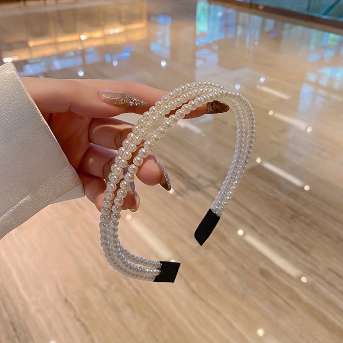 Elegant Vintage Imitation Pearl Hairband for Women, Zinc Alloy Solid Color Dress Up Headband, Non-Feathered, Single Piece, Perfect for Birthday Celebrations