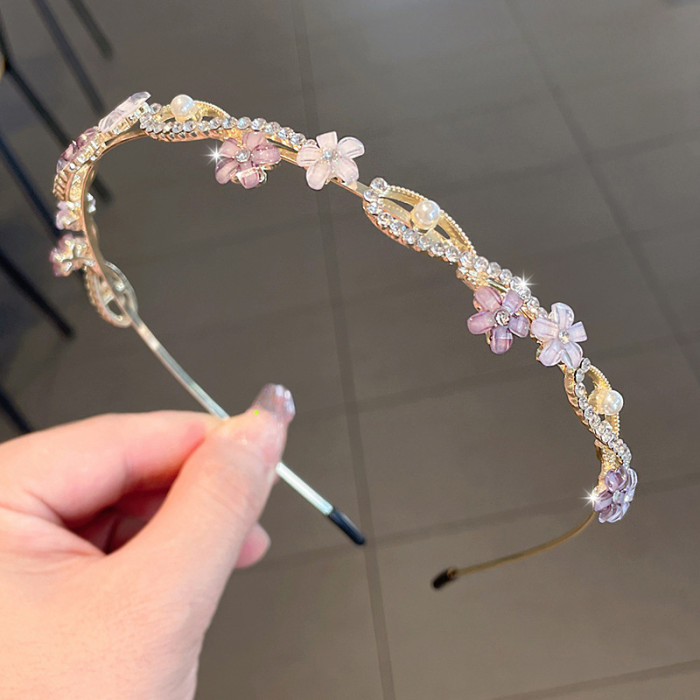 1pc Retro Imitation Pearl Flower Headband, Elegant Rhinestone Hair Clip, Fashion Hair Accessories