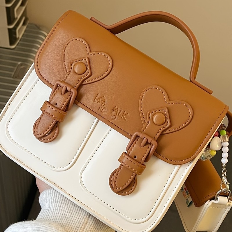 Chic Two-Tone Cream Cambridge Satchel - Fashionable Faux Leather Crossbody & Shoulder Bag for Women, Light Brown