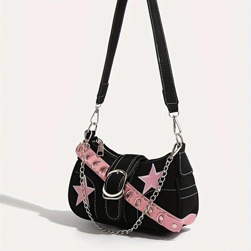 Y2K Fashion Shoulder Bag for Women PU Leather with Removable Strap, Zipper Closure, Polyester Lining, Casual Trendy Korean Style Crossbody Bag