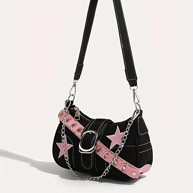 Y2K Fashion Shoulder Bag for Women PU Leather with Removable Strap, Zipper Closure, Polyester Lining, Casual Trendy Korean Style Crossbody Bag