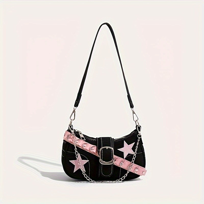 Y2K Fashion Shoulder Bag for Women PU Leather with Removable Strap, Zipper Closure, Polyester Lining, Casual Trendy Korean Style Crossbody Bag