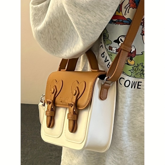 Chic Two-Tone Cream Cambridge Satchel - Fashionable Faux Leather Crossbody & Shoulder Bag for Women, Light Brown