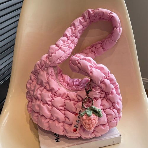 Stylish Cloud-Shaped Shoulder Bag - Spacious, Versatile Crossbody Purse with Secure Zip Closure, Durable Fabric Lining, and Chic Pink Color - Perfect for Daily Use and Travel