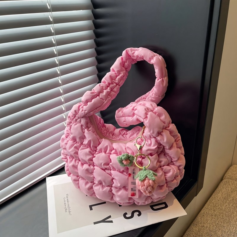 Stylish Cloud-Shaped Shoulder Bag - Spacious, Versatile Crossbody Purse with Secure Zip Closure, Durable Fabric Lining, and Chic Pink Color - Perfect for Daily Use and Travel