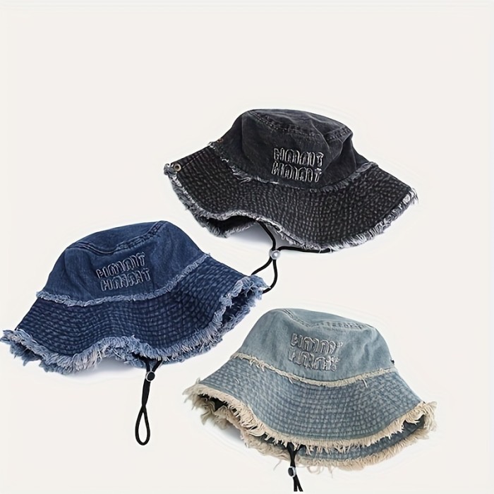 Vintage Frayed Edge Bucket Hat, Distressed Denim Fisherman Cap For Outdoor, Camping, Hiking, Photography, Cowboy Style Unisex Hat