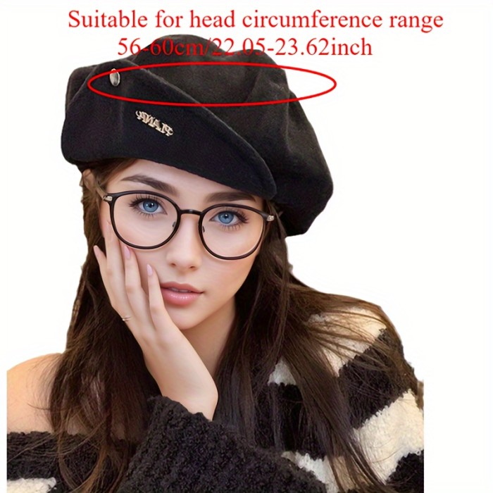 Chic Black Cloud Beret for Women - Fashionable Rolled Brim, Cotton Octagonal Cap with Adjustable Closure, Perfect for Fall\u002FWinter