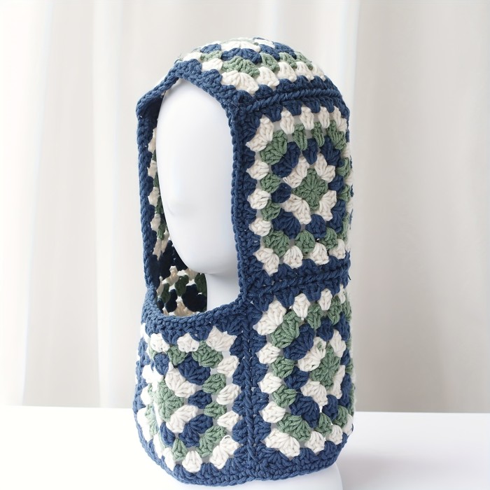 Handmade Crochet Balaclava Hood Women's Fashionable Knitted Head and Neck Warmer for Autumn and Winter, Breathable Cotton Blend, Elastic, Professional Dry Clean, Furry Hat Style