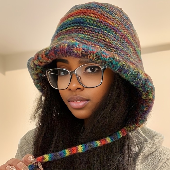 Colorful Ear Protection Warm Bucket Hat, Ethnic Style Windproof Versatile Knitted Hat With Ear Flap Design