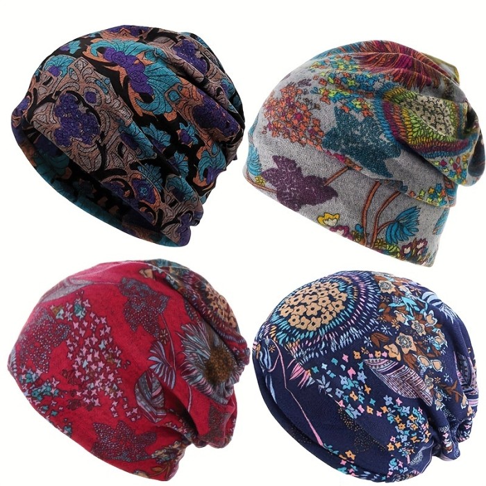 4pcs\u002Fset Retro Mature Printed Neck Waistband Set Bohemian Warm Elastic Neck Cover Winter Windproof Elastic Unlimited Scarf