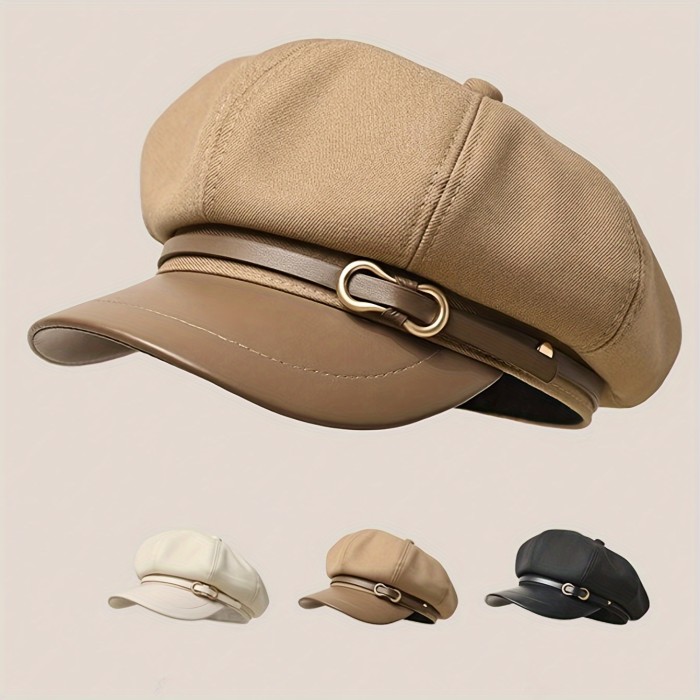 1pc Vintage Style Women's Cotton Blend Newsboy Cap, Casual Painter Beret with Buckle Detail, Breathable Non-Stretch Fabric, Hand Wash\u002FDry Clean, Suitable for All Occasions