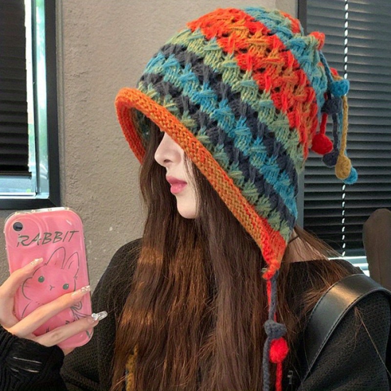 Spice Up Your Winter Wardrobe with Our Colorful Tassel Pom Pom Beanie Hats - Perfect for Cold Weather Fun