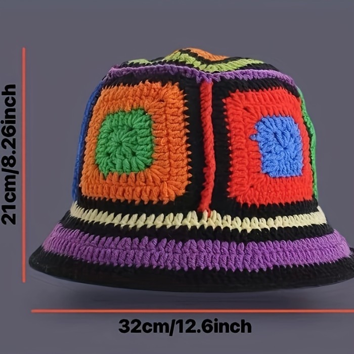 Women's Crochet Knitted Basin Hat, Personalized Colorful Bucket Hat, Lightweight Elastic Fisherman Hat