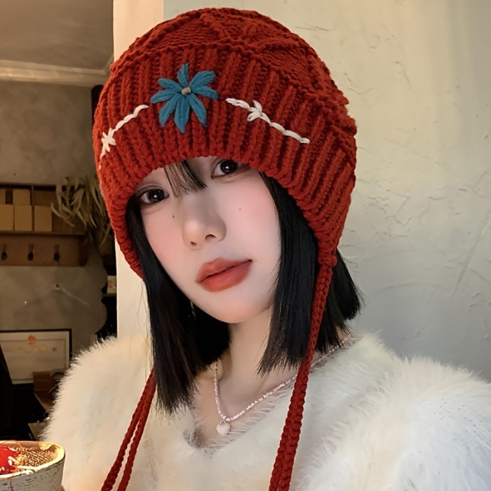 Handcrafted Appeal, Boho Chic Tassel Knit Beanie for Women - Cozy & Stylish Winter Hat, Perfect for Christmas, Moisture-Wicking Polyester
