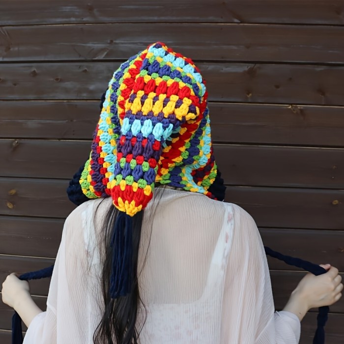 Rainbow Striped Oversized Ear Flap Hat Thick Warm Beanies Pom Pom Pendant Skull Cap Classic Elf Hat For Women Female Autumn & Winter