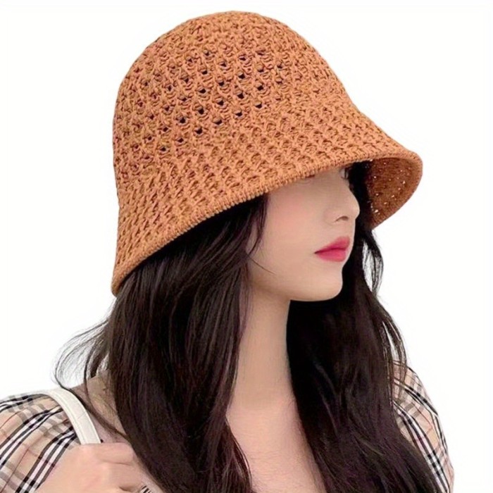 1pc Summer Hiking Fisherman Hat Hollow Out Lightweight Windproof Fisherman Hats for Home Office Travel School Hiking