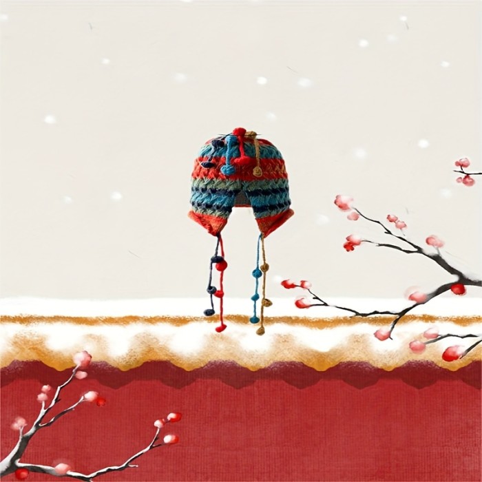 Cozy Hand-Knit Colorful Striped Beanie with Ear Flaps - Thick, Warm & Windproof for Women | Perfect for Autumn & Winter