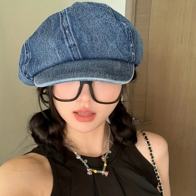 Blue Denim Washed Newsboy Hat Vintage Distressed Casual Berets Breathable Painter Cap Cabbie Hats For Women