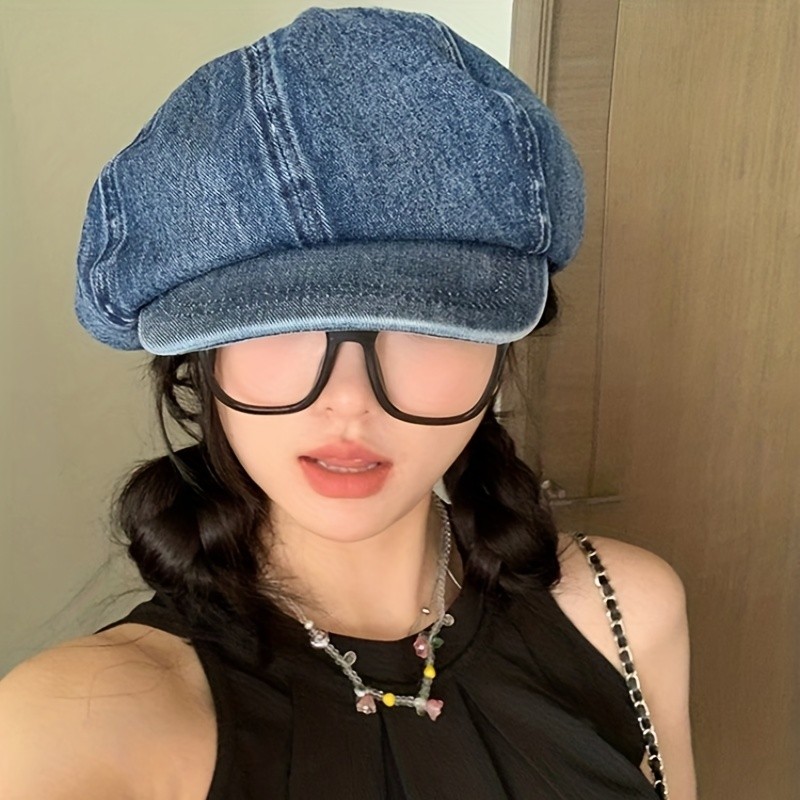 Blue Denim Washed Newsboy Hat Vintage Distressed Casual Berets Breathable Painter Cap Cabbie Hats For Women