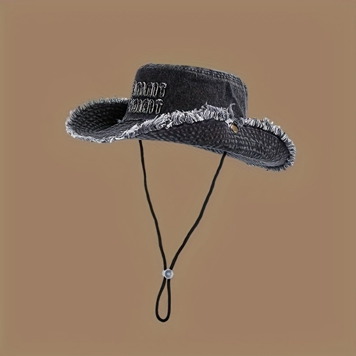 Vintage Frayed Edge Bucket Hat, Distressed Denim Fisherman Cap For Outdoor, Camping, Hiking, Photography, Cowboy Style Unisex Hat