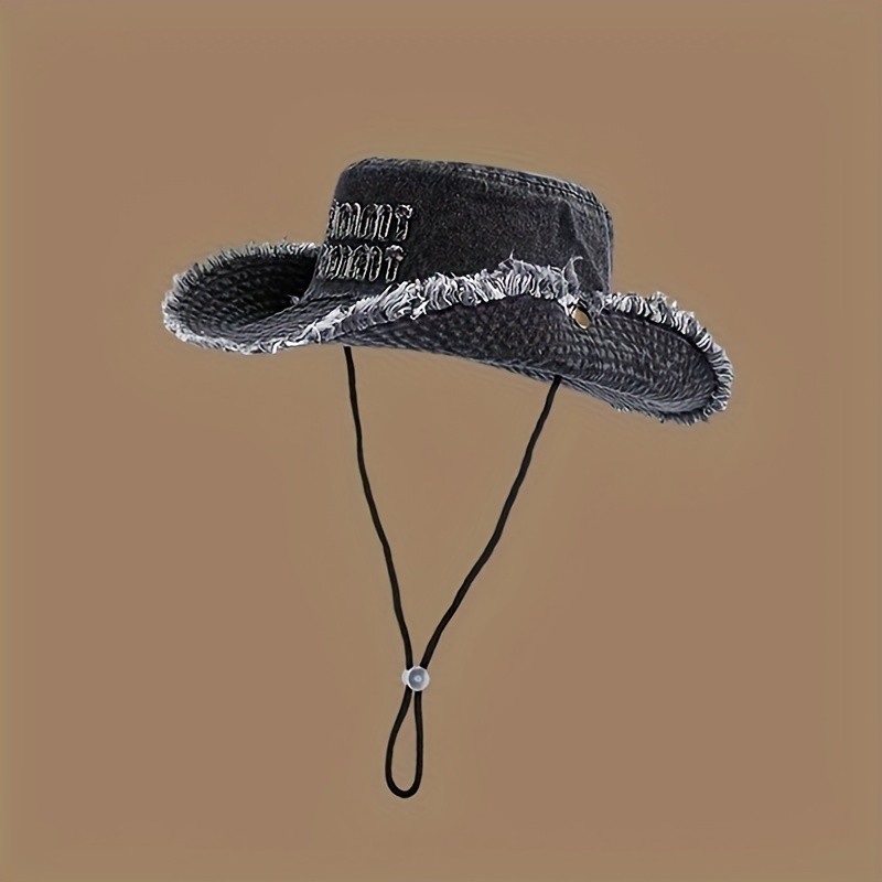 Vintage Frayed Edge Bucket Hat, Distressed Denim Fisherman Cap For Outdoor, Camping, Hiking, Photography, Cowboy Style Unisex Hat